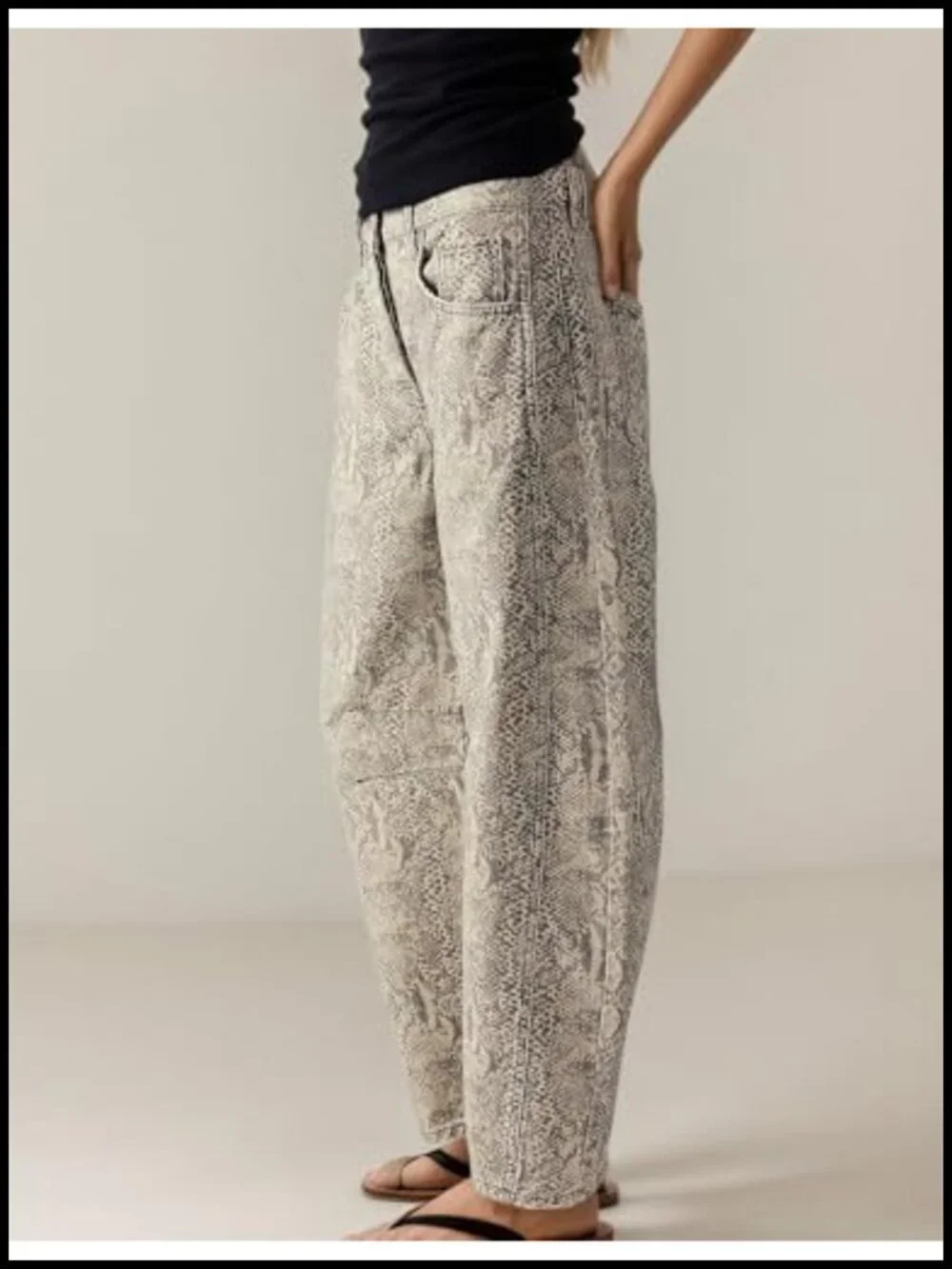Womens Barrel Jeans Baggy Mid-Low Rise Y2k Leopard Print Ankle Denim Pants